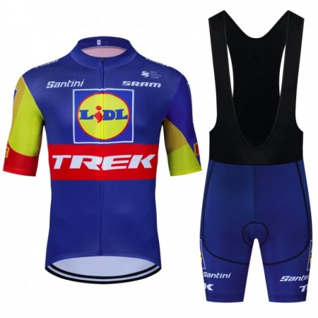 Set Fietsshirt + Korte Koersbroek 2024 Lidl-Trek Blauw